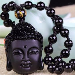 Pendant Necklaces Natural Obsidian Scrub Small Black Buddha Head Pendants Transhipped