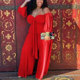 Pants 2022 Summer Long Sleeve Sexy Off Shoulder Plus Size Solid Colour Jumpsuit Casual Loose Overalls