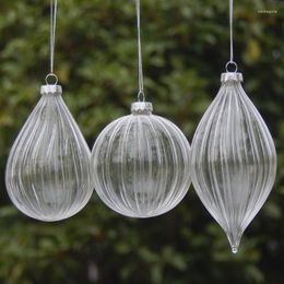 Party Decoration 12pcs/pack Small Size Striped Transparent Glass Pendant Christmas Tree Hanging Globe Onion Cone Handmade Festival Hanger