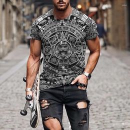 Camisetas masculinas 2022 moda de rua camiseta masculina manga curta camiseta solta asteca méxico tatuagem impressão 3d fina gola redonda roupas esportivas