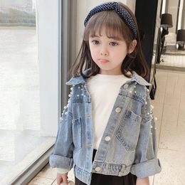 Jackets 2022 Pearls Beading Denim Jacket For Girls Fashion Coats Children Outwear Spring Autumn Baby Girl Clothes 3-12 Year Teen