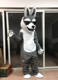 Halloween Gray Fur Plush Husky Dog Mascot Costume Suits Party Game Dress Outfits