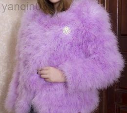 Women's fur Faux Fur LATE SETTING new fashion Fire chicken feather ostrich feathers for long sleeves jacket L220829
