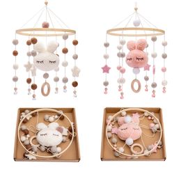 Mobiles Baby Rattles Crib Mobiles Toy Cotton Rabbit Pendant Bed Bell Rotating Music For Cots Projection Infant Wooden Toys 220829