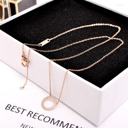 Pendant Necklaces YUN RUO 2022 Rose Gold Colour Round Crystal Necklace Fashion Titanium Steel Woman Jewellery Prevent Fade & Allergic