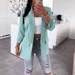 Women's Suits Autumn Elegant Lapel Loose Office Coat Lady Fashion Thin Straight Outerwear Casual Simple Solid Colour Long Sleeve Blazer