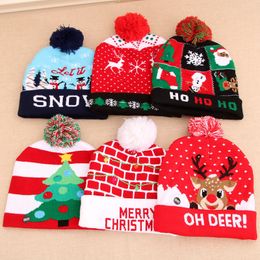 Wholesale LED Christmas Hat Sweater Flash Light Up Knitted cap xmas Gift For Kids Adults