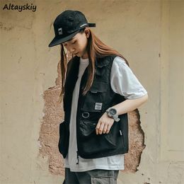 Women's Vests Vests Couple Women Pocket Design Cargo Teens Japan Style Sleeveless College Unisex Summer Outwear Clothes Harajuku 220827