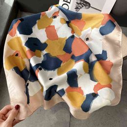Sarongs New woman luxury designer thin section color irregular spray paint silk square scarf silk scarf women's tied bag decoration T220827