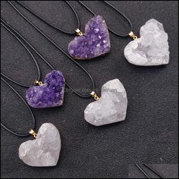 Pendant Necklaces Healing Natural Amethyst Stone Heart Pendant Necklace Gold Band White Crystal Charms Collar For Women Rei Mjfashion Dhmse
