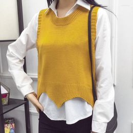 Women's Vests Women's Yellow Girl Sweater Vest Women Jumper O Neck Pullover Knitted Preppy Style Crop Top Autumn 2022 Solid Outfit
