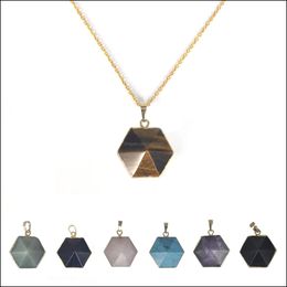 Pendant Necklaces Hexagonal Pyramid Crystal Necklace Pendant Necklaces Charm Luminous Alloy Stone In The Dark Gift For G Dhseller2010 Dhzky