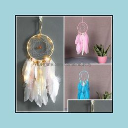 Arts And Crafts New Pattern Led Dream Catcher Feathers Wall Hanging Pendant Dreamcatcher For Home Decoration Car Hangings Decorations Dhglz
