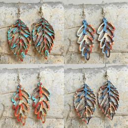 Dangle Earrings Vintage Mottled Wooden Leaves For Women 2022 Arrival Boho Colourful Leaf Wood Jewellery Wholesale