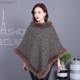 Women's Fur 2022 Faux Bont Rex Konijnenbont Gebreide Sjaal Vrouwen All-Wedstrijd Losse Poncho L220829