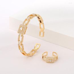 Necklace Earrings Set Classic Romatic Luxury Unique Hollow Out Bangle & Ring Geometic Zircon Hand Cuff Bracelets Women Accessory Gift