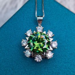 Pendants Other Silver 925 Original Brilliant Cut Diamond Test Past 5 Green Moissanite Snowflake Pendant Necklace Real Gemstone Jewellery