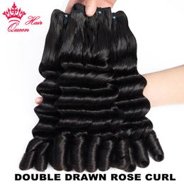 Double Drawn Rose Curl Brazilian Virgin Human Raw Hair Extensions Weave Natural Color 1B 12inch to 22inch Queen Hair Products