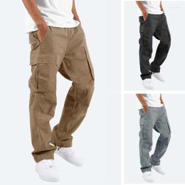Men's Pants Simple Drawstring Mid-Rise Cargo Trousers Male Mid Waist Men Clothes
