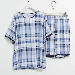 Men's Sleepwear Summer Men Plaid Pyjamas Sets High Quality Plus Size 6XL 7XL Letter Dot Short Sleeve Homewear Comfortable