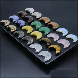 Stone 30Mm Crescent Moon Statue Natural Crystal Stone Colorfl Mascot Meditation Healing Reiki Gemstone Gift Collection A Dhseller2010 Dhsjh