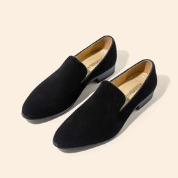 Dress Men Loafers Pointy Shoes Slip-on Suede Lazy Black Blue Breathable Handmade Fa 59