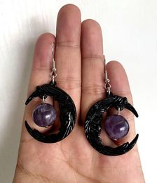 Gothic Dangle Face Black Crescent Amethyst Earrings Creative Simple Fashion Halloween Dark Jewelry