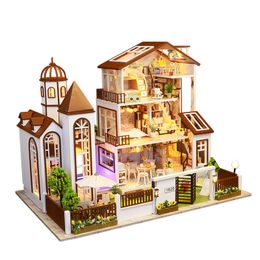 Architecture DIY House Diy Handmade Child Doll 44cm Creativity Sand Table Kit L901Miniatures Villa Miniature Dollhouse Furnitures Miniatura Toys 220829