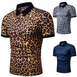 Мужские футболки для футболок мужская футболка модная футболка леопардовый принт лацкалололочный с коротким рукавом ночной одежду для модной одежды летняя тонкая