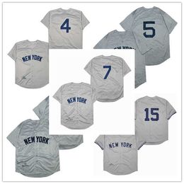 Baseball-Trikots 7 Mantle 3 Ruth 15 Munson 5 Don Mattingly 4 Gehrig 42 Rivera 2 Jeter 8 Berra 23 Mattingly Jersey weiß gestreift und grau