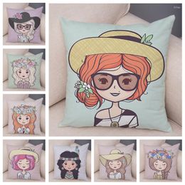 Pillow Cute Flower Girl Print Pillowcase Decor Lovely Cartoon Pregnant Woman Cover For Sofa Home Short Plush Case 45x45