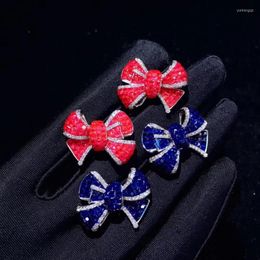 Stud Earrings 925 Sterling Silver With Cubic Zircon Bowknot Earring Rose Blue Colour Cute Romantic Fine Women Jewellery