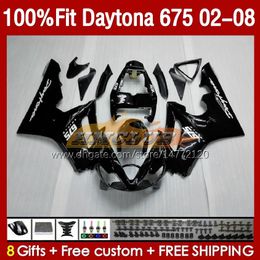 Injection mold Fairings For Daytona 675 675R 02 03 04 05 06 07 08 Bodys 148No.0 Daytona675 Daytona 675 R 2002 2003 2004 2005 2006 2007 2008 OEM Fairing Kit Glossy Black