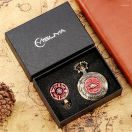 Pocket Watches Classic Fire Fighter Themed Necklace Watch Gift Box Set Bronze Chain Quartz Vintage Timepiece Thanksgiving Present