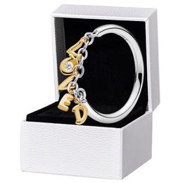 Yellow Gold plated Loved Letter Ring Sterling Silver Women Girls Party Jewellery For pandora CZ diamond Ring Set with Original Box