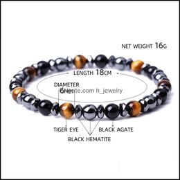 Charm Bracelets 6 8 10Mm Tiger Eye Stone Black Beads Bracelet Women Men Yoga Hand String Jewelry Friendship Gift Drop De Dhseller2010 Dhpvw