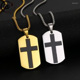 Pendant Necklaces Megin D Stainless Steel Titanium Carbon Fiber Cross Army Badge Hip Hop Collar Chains Necklace For Men Women Gift Jewelry