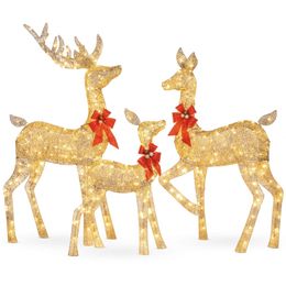 Christmas Decorations 3Piece Lighted Deer Family Set Outdoor Yard Decoration with 360 LED Lights Stakes Zip Ties Decor 220829