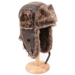 Trapper Hats Leather Bomber Hat Men Women Russian Ushanka Soviet Winter Faux Fur With Earflap Pilot Snow Cap 220829