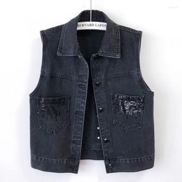 Women's Vests Denim Vest For Women Jeans Veste Femme Casual Sleeveless Black Short Jacket Single-breasted Pocket Female Waistcoat Overcoat