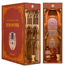 Architecture DIY House Wooden DIY Book Nook Shelf Insert Kits Notre Dame De Paris Bookend Handmade Building Miniature Furniture Home Decor Toy Gifts 220829