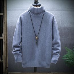 Men's Sweaters Winter Thick Slim Sweater Solid Colour Turtleneck Pullover Mens Korean Casual Men Long Sleeve Knitwear Coats 220829