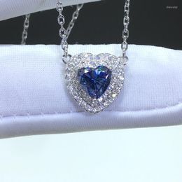 Pendants Silver 925 Original 1 Diamond Test Past High Quality Blue Heart Moissanite Pendant Necklace Sapphire Chain Valentine's Day