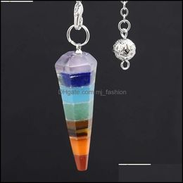 Pendant Necklaces 7 Layers Rainbow Pillar Divination Crystal Dowsing Point Yoga Pendant Pendums Pendants Amet Wicca Pendo M Mjfashion Dhtgl