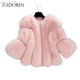 Women's fur Zadorin Autumn Winter Elegant Women Short Pink Coat Female Faux Fur Jacket Gilet Fourrue Manteau s-4XL L220829