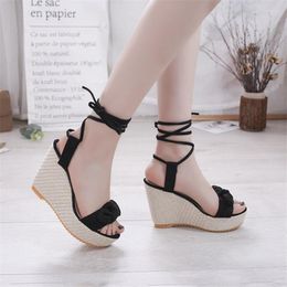 Sandals Platform Fashion Wedge With Ties Summer Solid Lace Up Open Toe Shoes Casual Women Chaussure Femme 2022