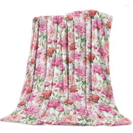 Blankets Pink Flowers Peony Rose Flannel Blanket For Bed Sofa Portable Soft Fleece Throw Funny Plush Bedspreads