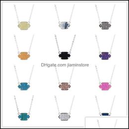 Pendant Necklaces Inspired Jewelry Resin Drusy Geometry Pendant Necklace Fashion Druzy Oval Necklaces Sier Plated Brand Dhseller2010 Dh76A