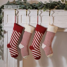 2022 New Knitted Christmas Stockings Socks Decoration Christmas Gift Bag Fireplace Decoration Green Red White Xmas Sock 46cm 10 Colours