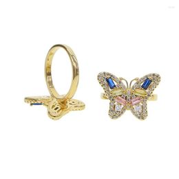 Wedding Rings Pastel Baguette Cz Firework Butterfly Colorful Fashion Ring Jewelry For Women Gold Filled Elegant Finger